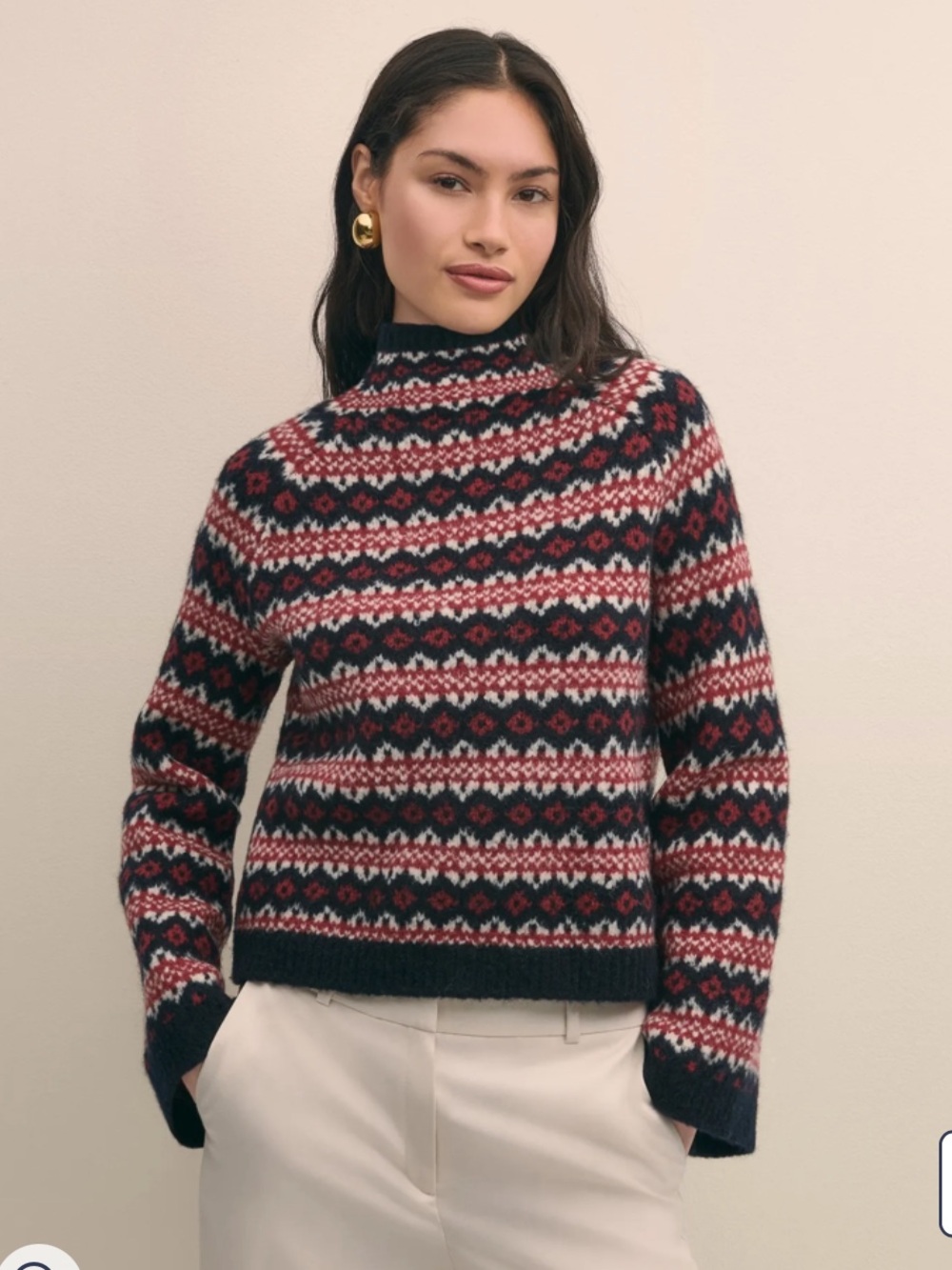 Brooks Brothers Wool Blend Funnel-Neck Fair Isle Sweater